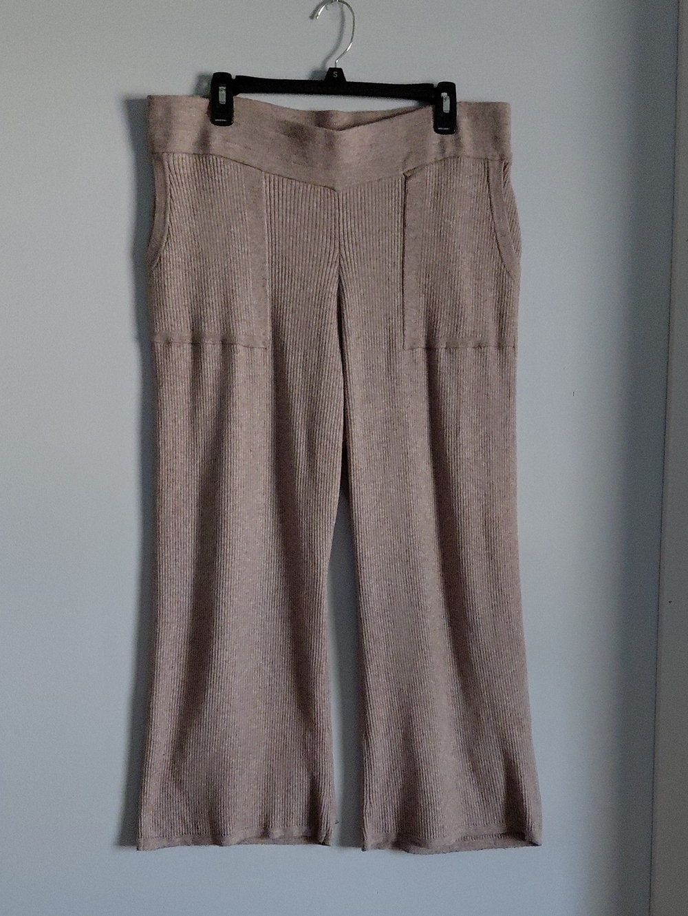Livi Ribbed Taupe Sweater Wide Leg Pulk On Pants Loungewear Cozy Sz 18/20